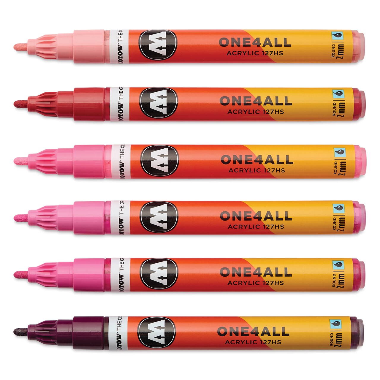 Molotow One4All Acrylic Markers - Set of 6, Pink Colors, 2 mm